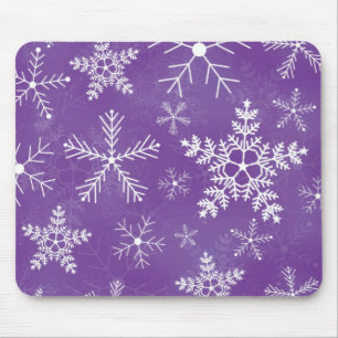 Purple and White Snowflake Pattern Mouse Pad