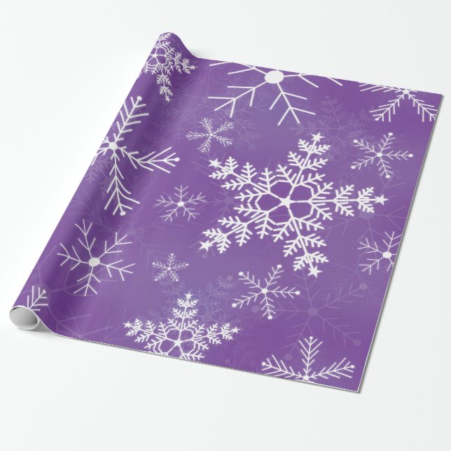 Purple and White Snowflake Pattern Wrapping Paper (Unrolled)