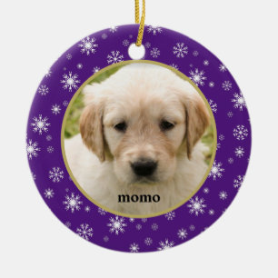 Purple and White Snowflake Pet Cat or Dog  Ceramic Ornament