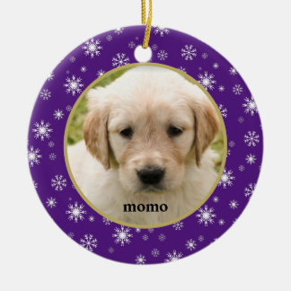 Purple and White Snowflake Pet Cat or Dog Ceramic Ornament