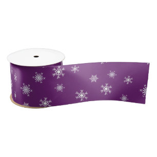 Purple and White Snowflakes Christmas Gift Satin Ribbon
