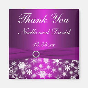 Purple and White Snowflakes Wedding Favour Magnet
