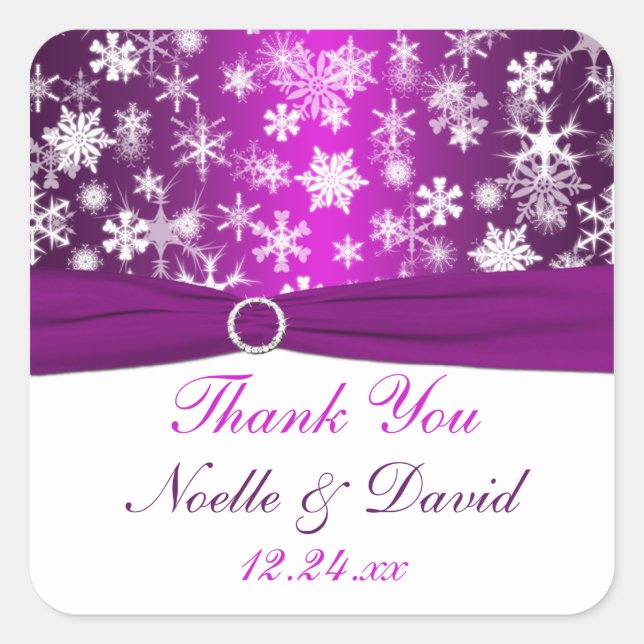 Purple and White Snowflakes Wedding Favour Sticker (Front)