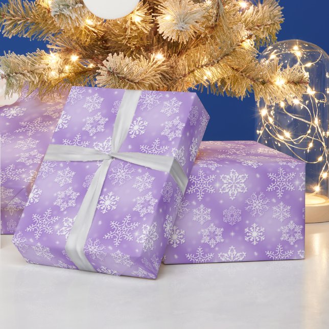 Purple and White Snowflakes Wrapping Paper (Holidays)
