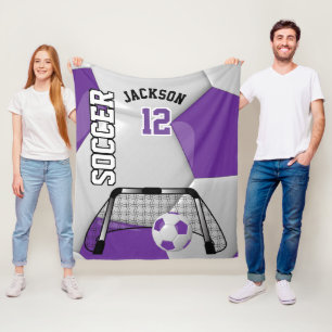 Purple and White Soccer Ball with DIY Text Fleece Blanket