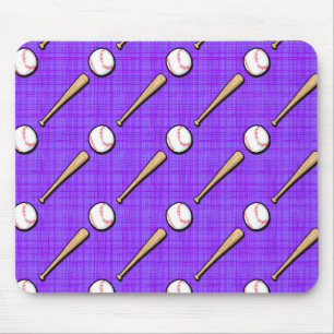 Purple and White Softball Pattern Mouse Pad