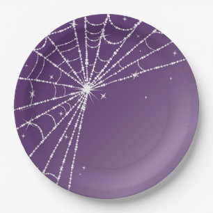 Purple and White Sparkling Diamond Spider Web Paper Plate