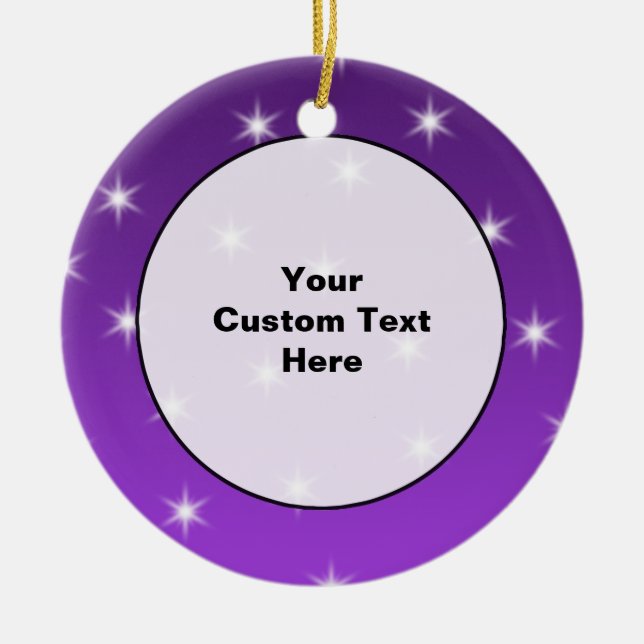 Purple and White Stars, Pattern. Ceramic Tree Decoration (Front)