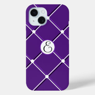 Purple and White Striped Design Fancy E Initial iPhone 15 Case