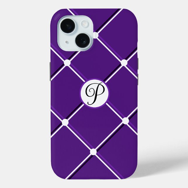 Purple and White Striped Design Fancy P Initial Case-Mate iPhone Case (Back)