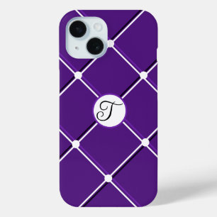 Purple and White Striped Design Fancy T Initial iPhone 15 Case