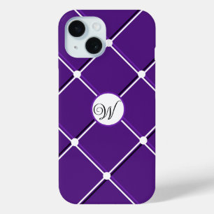 Purple and White Striped Design Fancy W Initial iPhone 15 Case
