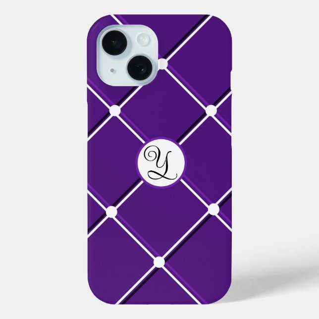 Purple and White Striped Design Fancy Y Initial Case-Mate iPhone Case (Back)