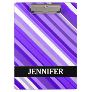 Purple and White Striped Pattern + Custom Name Clipboard