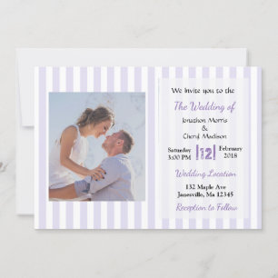 Purple and White Striped Photo Wedding Invitations