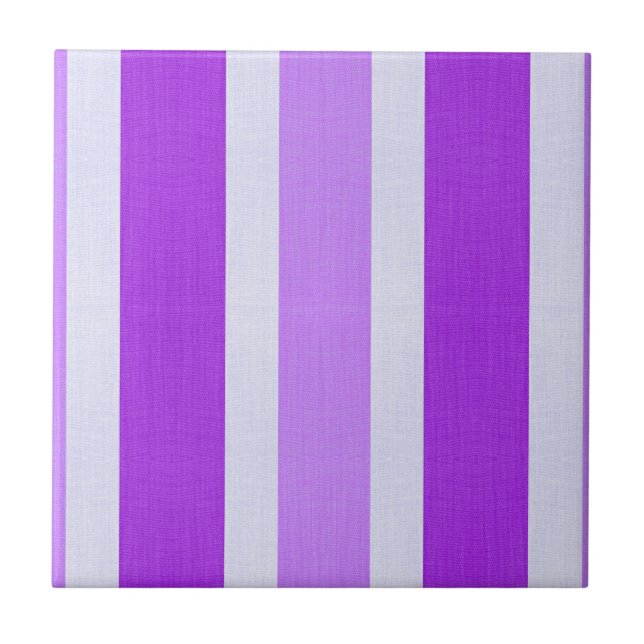 Purple and White Stripes Ceramic Tile (Front)
