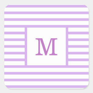 Purple and White Stripes Custom Monogram Square Sticker