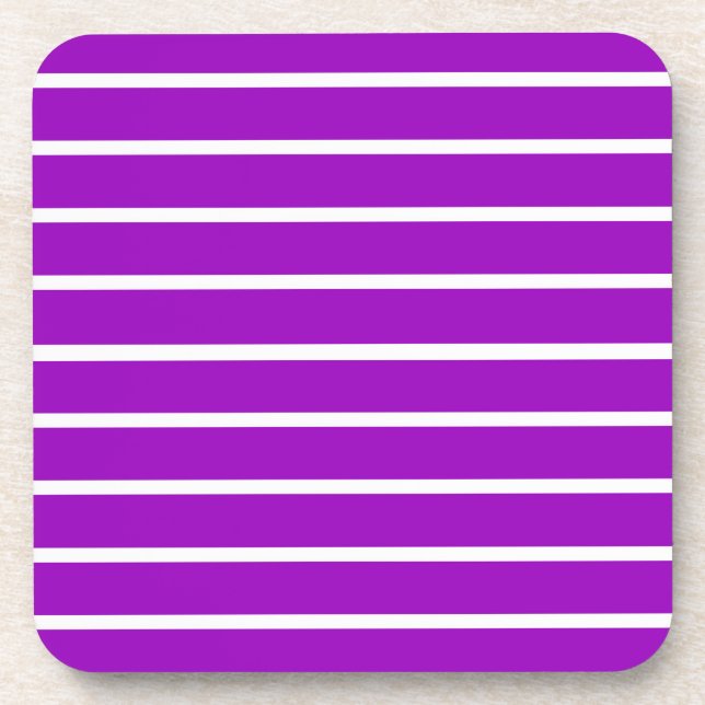 Purple and White Stripes Design Coaster (Front)
