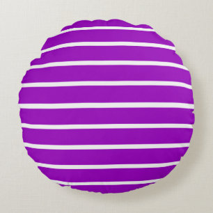 Purple and White Stripes Design Round Cushion