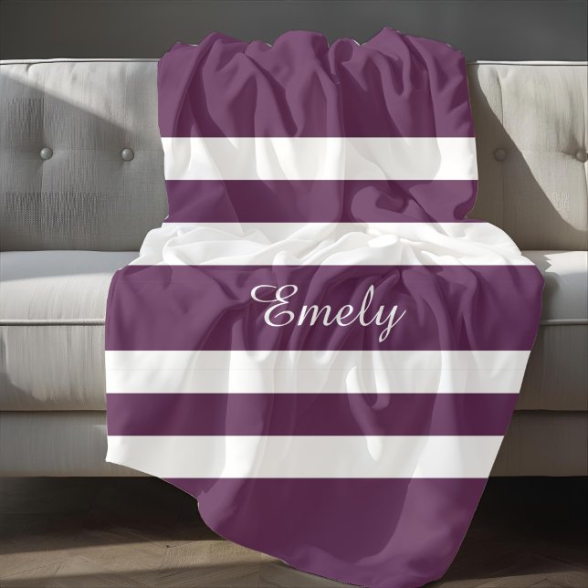 Purple And White Stripes Pattern Name Print Fleece Blanket (Purple And White Stripes Pattern Name Print Fleece Blanket)