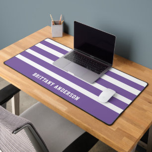 Purple and White  Stripes Pattern Personalised  Desk Mat