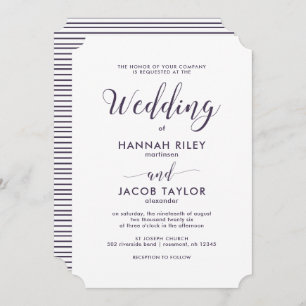 Purple and White Stripes with Calligraphy Wedding Invitation