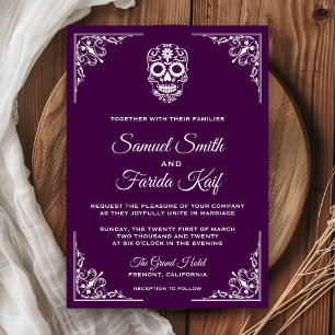 Purple and White Sugar Skull Wedding Invitation
