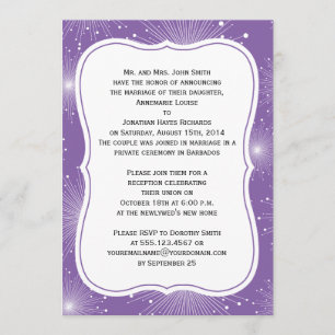 Purple and White Sunbursts Reception Only Invitation