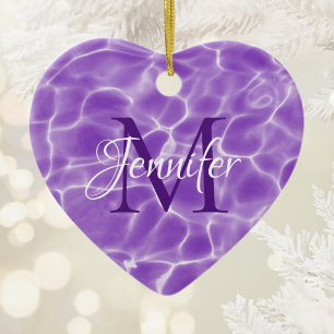 Purple and White Swimming Pool Photo Monogram Ceramic Ornament