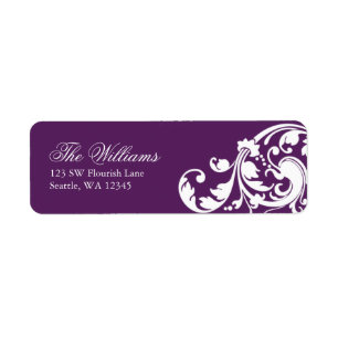 Purple and White Swirl Flourish Return Address Label