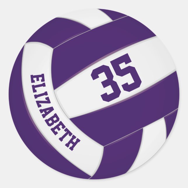 purple and white team colours boys girls volleybal classic round sticker (Front)