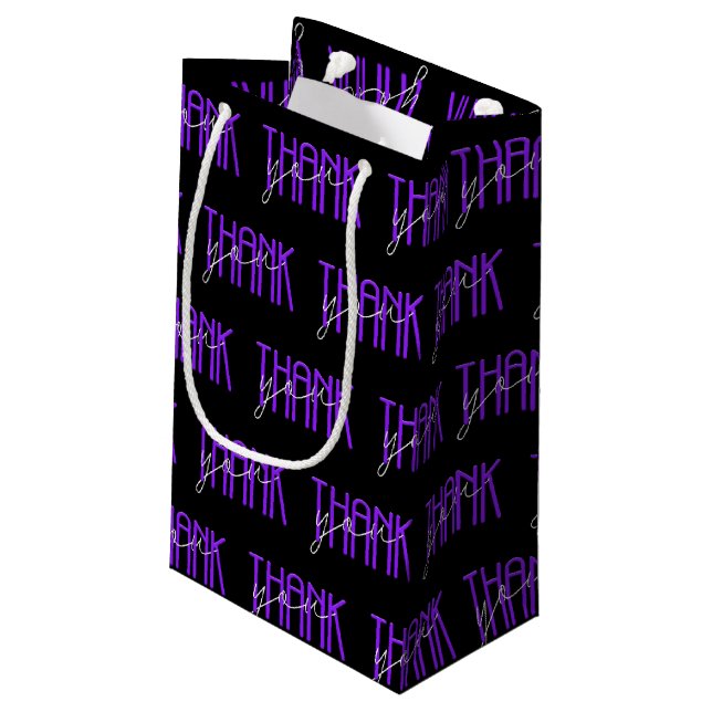 purple and white thank you small gift bag (Back Angled)