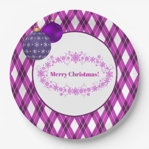 Purple and White Theme Merry Christmas Paper Plate