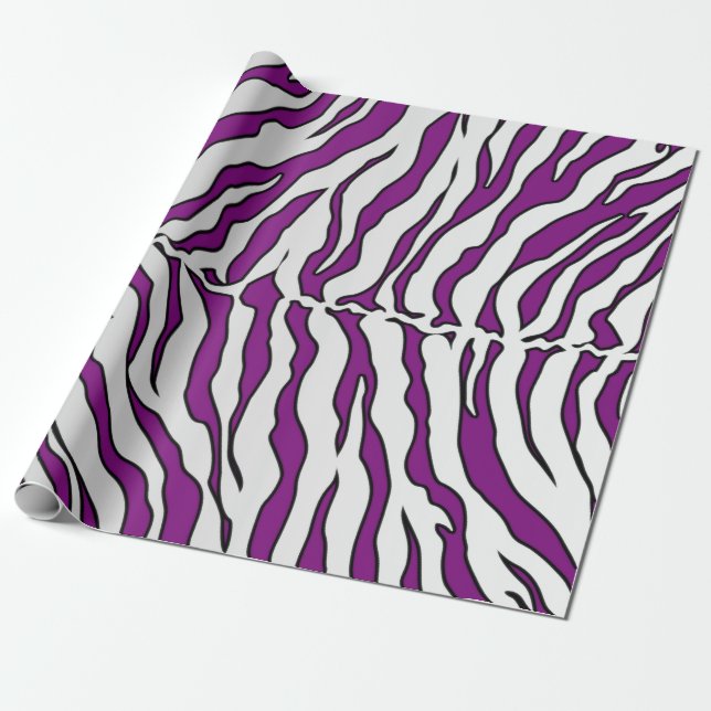 Purple And White Tiger Stripes Animal Print Wrapping Paper (Unrolled)