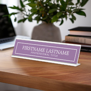 Purple and White Traditional Border Name Title Desk Name Plate