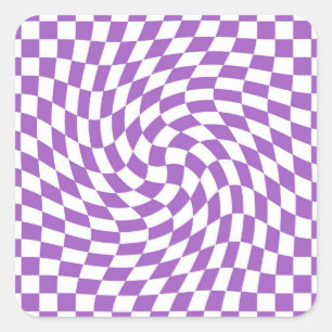 Purple and White Trendy Warped Chequered Pattern Square Sticker