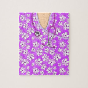 Purple And White Tropical Medical Scrubs Jigsaw Puzzle
