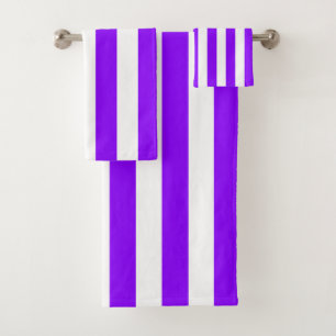 Purple and White Vertical Stripes Bath Towel Set