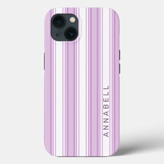 Purple and white vertical stripes custom name Case-Mate iPhone case (Back)