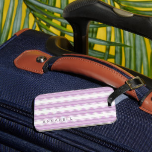 Purple and white vertical stripes custom name luggage tag
