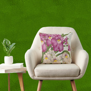 Purple and White Vintage Orchids with Green Back Cushion