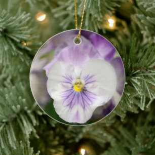 Purple and White Violas by Shirley Taylor Ceramic Ornament