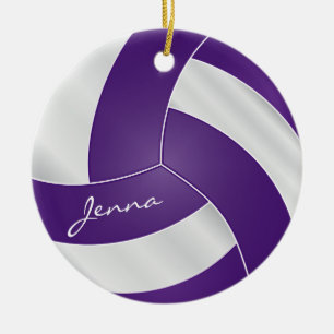 Purple and White Volleyball 2   DIY Name Ceramic Tree Decoration