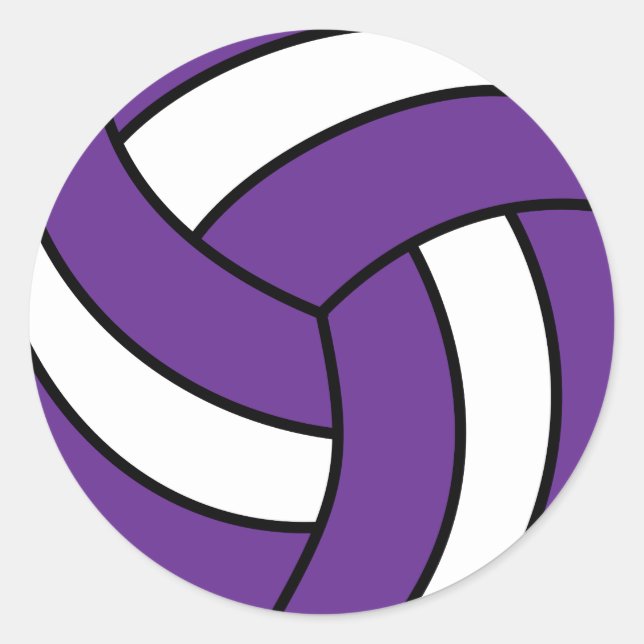 Purple and White Volleyball Classic Round Sticker (Front)