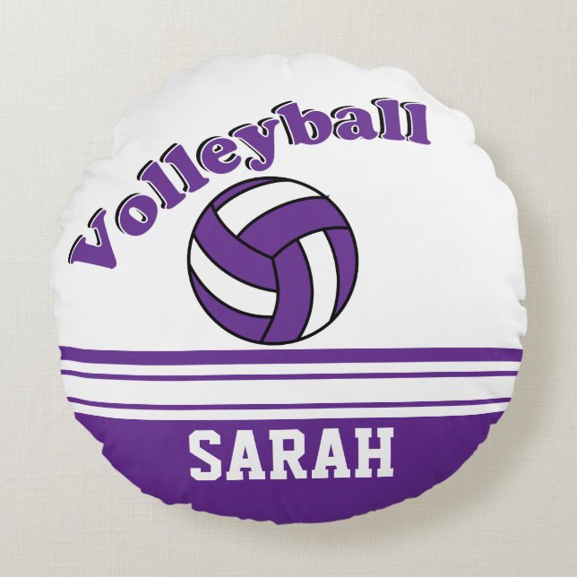 Purple and White Volleyball | DIY Name Round Cushion (Front)