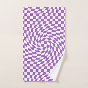 Purple and White Waved Chequered Chequerboard Hand Towel