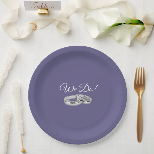 Purple and White-We Do--Wedding Rings- Paper Plate (Wedding)