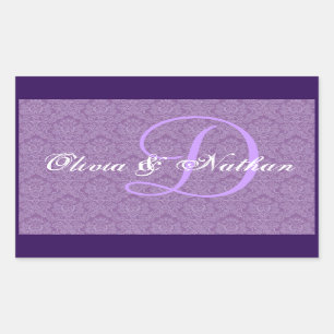 Purple and White Wedding Damask Monogram D Sticker