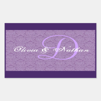 Purple and White Wedding Damask Monogram D Sticker