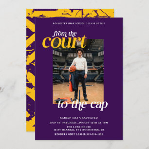 Purple and Yellow Athlete Basketball Graduation Invitation